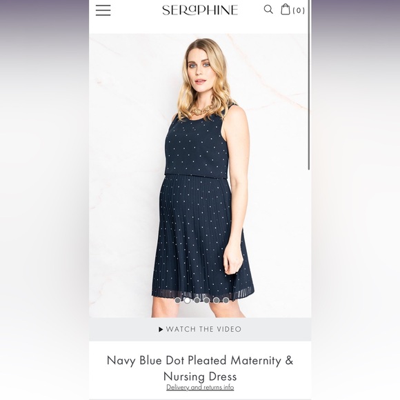 Seraphine Navy Blue Dot Pleated Maternity & Nursing Dress! - Picture 1 of 5